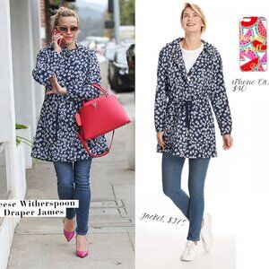 Draper James Meadow Garden Rain Jacket, Navy Floral - Size 6